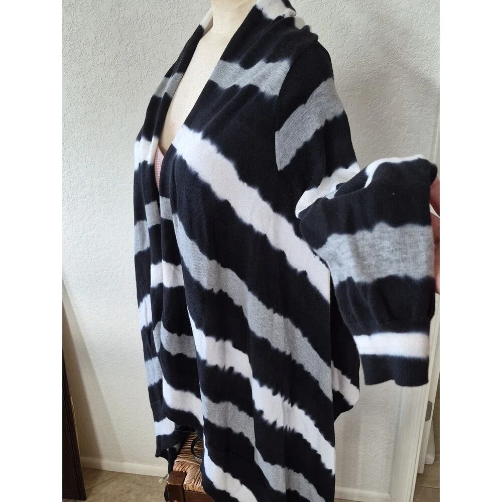 Michael Kors 97% Cotton, Stripes, Long Front Waterfall Cardigan